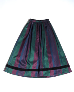 80's Jewel Tone Striped Taffeta Skirt with velvet Trim