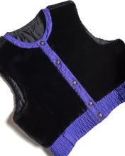 Load image into Gallery viewer, 70s Black Fun Fur Ski vest with Purple Trim
