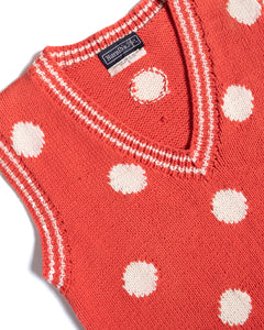 1980s Polka Dot Coral Cotton Intarsia Knit Vest