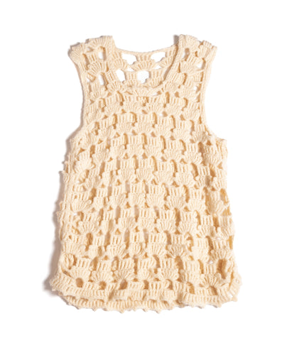 70s Long Cream Wool Crochet Vest