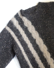 Load image into Gallery viewer, Flecked Grey Mohair HAndknit Sweater With  White Cable knit stripes