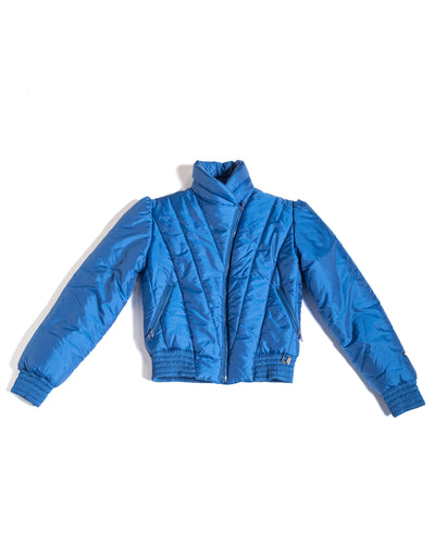 70s Cobalt Blue Fera Ski Jacket with Puff Sleeves