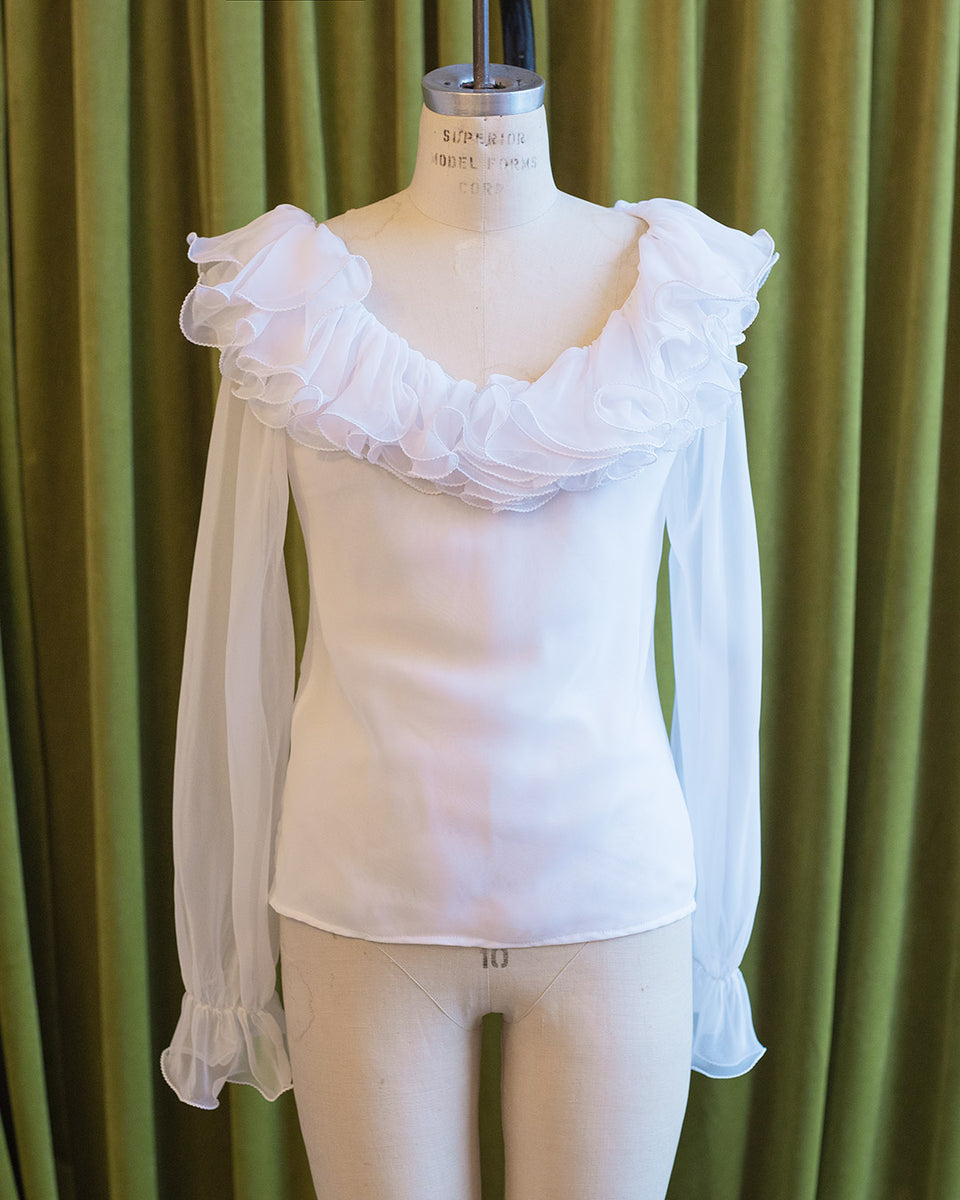 1960's White Sheer Ruffle Blouse – nouveaurichevintage