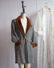 Load image into Gallery viewer, 1940's Checker Tweed Smoking Jacket with Velvet Shawl Collar