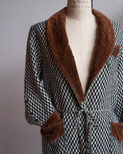 Load image into Gallery viewer, 1940's Checker Tweed Smoking Jacket with Velvet Shawl Collar