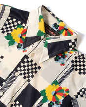 Load image into Gallery viewer, 70s nylon dagger collar shirt with 30s inspired floral and checker print