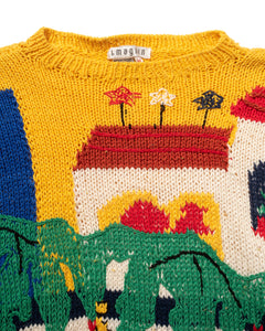 1980s I Magnin Cotton Knit Sweater with Tropical Street Scene