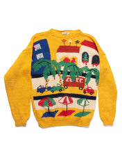 Load image into Gallery viewer, 1980s I Magnin Cotton Knit Sweater with Tropical Street Scene