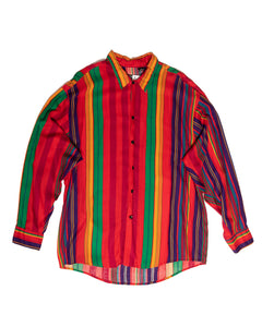 1990s Rayon Rainbow Striped Button Down