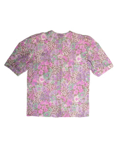 1980s Akris for Chez Catherine Purple Floral Puff Sleeve Blouse.