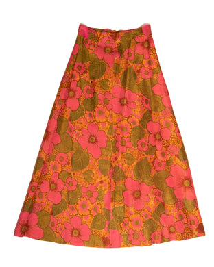 1970s Handmade Bold Floral Print Maxi Skirt
