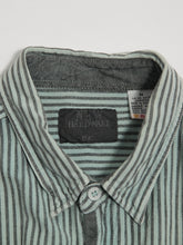 Load image into Gallery viewer, Pale Green and Grey 80s  Striped Cotton Button-Up Top with many pockets (mascM