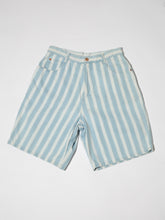Load image into Gallery viewer, 1990's Light Blue and White Striped Long Denim Shorts