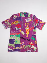Load image into Gallery viewer, 1980's Rayon Tropical Travel Print Button Up