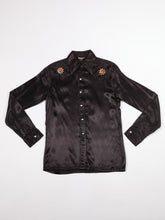 Load image into Gallery viewer, 1970's Black Satin Western Snap Button Up