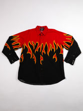 Load image into Gallery viewer, 1990's Black and Red Flame Graphic Western Long Sleeve Shirt