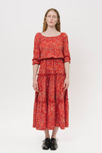 Load image into Gallery viewer, 1970's Red Flora and Fauna Pattern Poly Prairie Dress