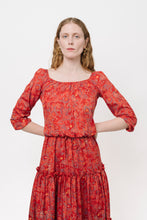 Load image into Gallery viewer, 1970's Red Flora and Fauna Pattern Poly Prairie Dress