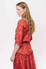Load image into Gallery viewer, 1970's Red Flora and Fauna Pattern Poly Prairie Dress