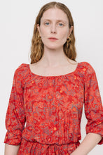 Load image into Gallery viewer, 1970's Red Flora and Fauna Pattern Poly Prairie Dress