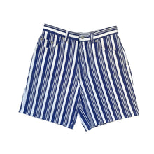 Load image into Gallery viewer, Navy and White Striped Denim Shorts w 26/27
