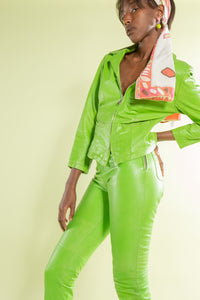 Unbelievable Lime Green Leather Pant Suit