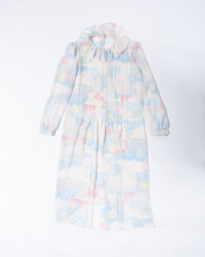 Heavenly Pastel Chiffon Nippon cloud dress with ruffle neck and slip