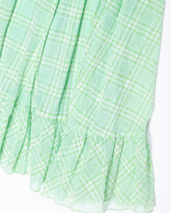 1970s Mint Green flocked plaid maxi dress