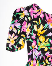 Load image into Gallery viewer, Orchid Print Silk Puff Sleeve  Dress