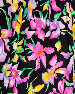 Orchid Print Silk Puff Sleeve  Dress