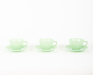 Set of 3 Green Jadeite Cups and Saucers