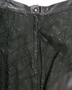 Long Textured Black Leather Mermaid Skirt with Flared Hem