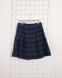 Purple Plaid Pleated Mini Skirt