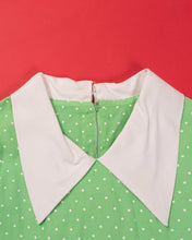Load image into Gallery viewer, 1960s Lime Green Swiss Dot A-line Mini  with White Cuffs and Collar
