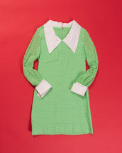 Load image into Gallery viewer, 1960s Lime Green Swiss Dot A-line Mini  with White Cuffs and Collar
