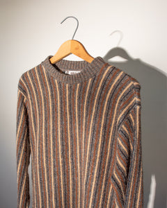 1960s Brown Stripe Bouclé Knit Sweater with Variegated Yarn