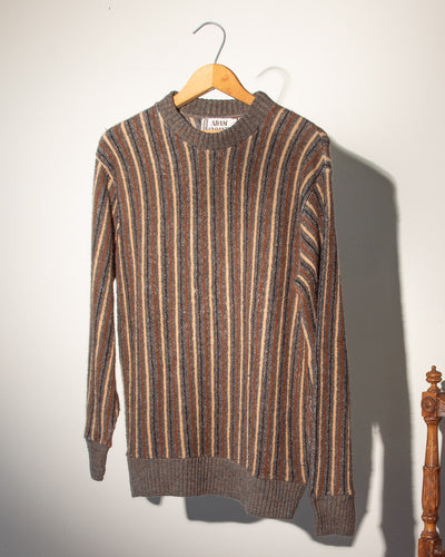 1960s Brown Stripe Bouclé Knit Sweater with Variegated Yarn