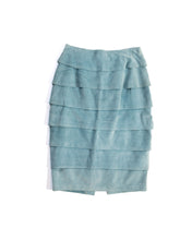 Load image into Gallery viewer, 80s Tiered Suede Pencil Skirt Aqua Robins Egg Blue Danier