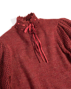 70s Raspberry LaceKnit Mutton Sleeve Sweater