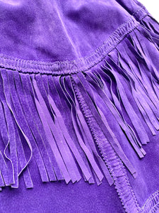 Purple Suede Tiered Fringe Skirt