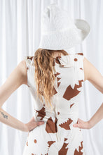 Load image into Gallery viewer, 70s Brown and White Floral Print Cotton Jumpsuit