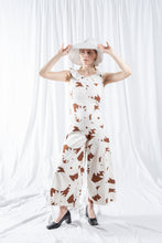 Load image into Gallery viewer, 70s Brown and White Floral Print Cotton Jumpsuit