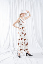 Load image into Gallery viewer, 70s Brown and White Floral Print Cotton Jumpsuit