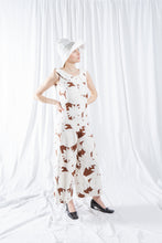 Load image into Gallery viewer, 70s Brown and White Floral Print Cotton Jumpsuit
