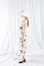 Load image into Gallery viewer, 70s Brown and White Floral Print Cotton Jumpsuit