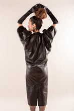 Load image into Gallery viewer, Black Leather Balloon Sleeve Dress