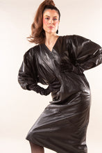 Load image into Gallery viewer, Black Leather Balloon Sleeve Dress