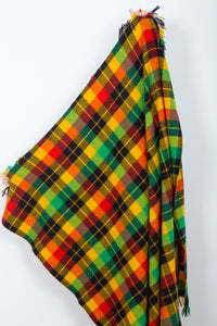 Red, Green, and Yellow Mid-Century Wool Plaid Blanket