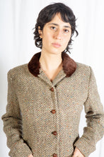 Load image into Gallery viewer, Tailored Tweed Blazer with Fur Trim and Leather Buttons