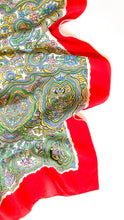 Load image into Gallery viewer, Italian Paisley Print Silk Scarf with Red Trim